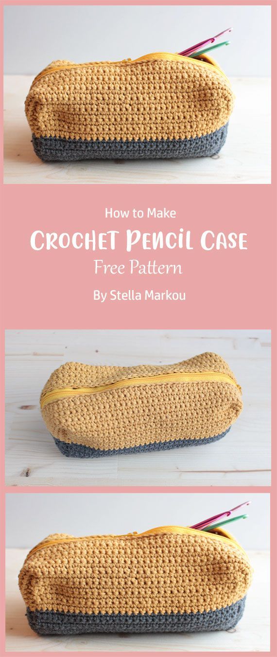 the crochet pencil case is made with yarn