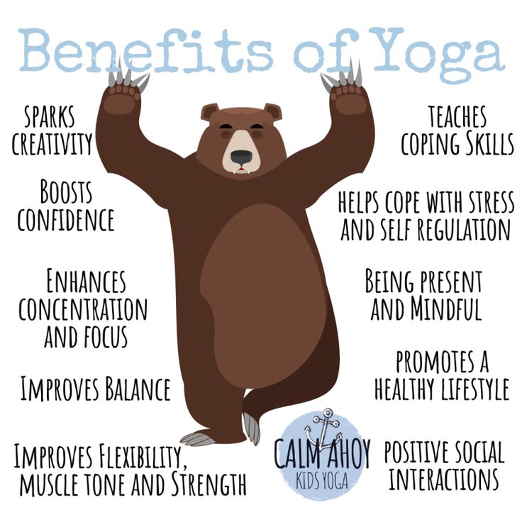 a bear with its arms up and the words benefits of yoga on it's chest