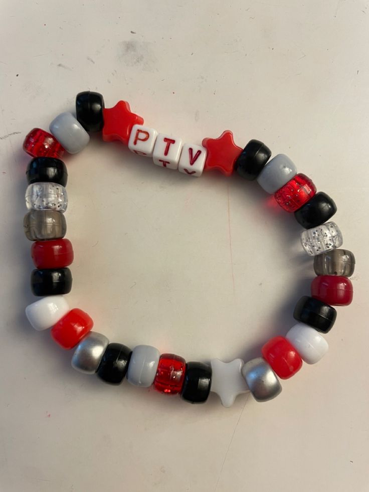 Pierce The Veil Kandi Bracelets, Band Kandi Bracelets, Kandi Singles Ideas Emo, Pierce The Veil Kandi, Pierce The Veil Bracelet, Ptv Bracelet, Emo Perler Bead Patterns, Scene Bracelets, Kandi Jewelry