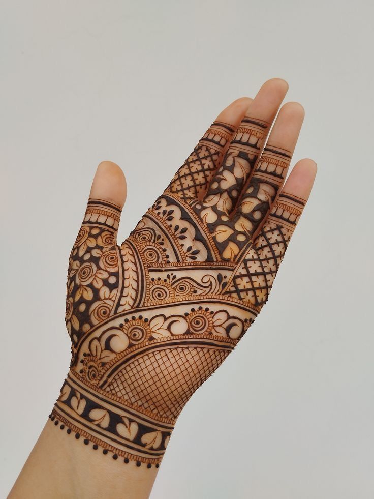 the hand is decorated with intricate designs on it