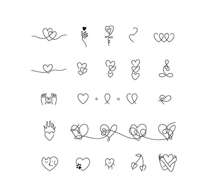 hearts and arrows drawn in black ink on white paper