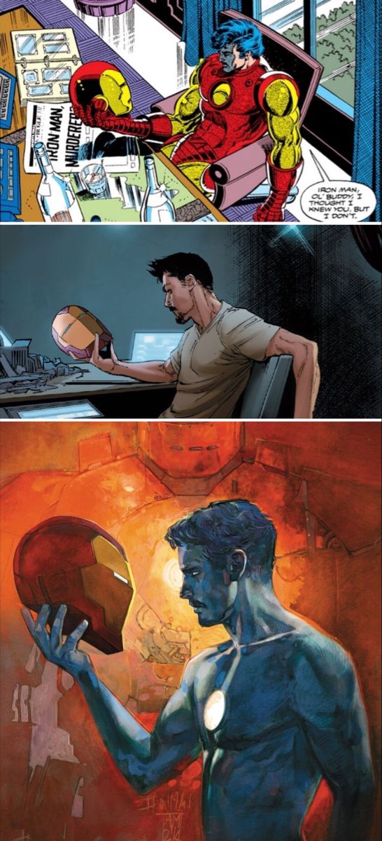 the comic strip shows two different scenes, one with iron man and another with spider - man