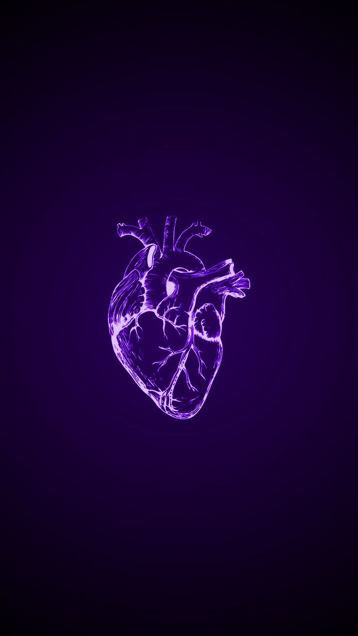 a purple heart on a black background with blue lines in the middle and bottom half