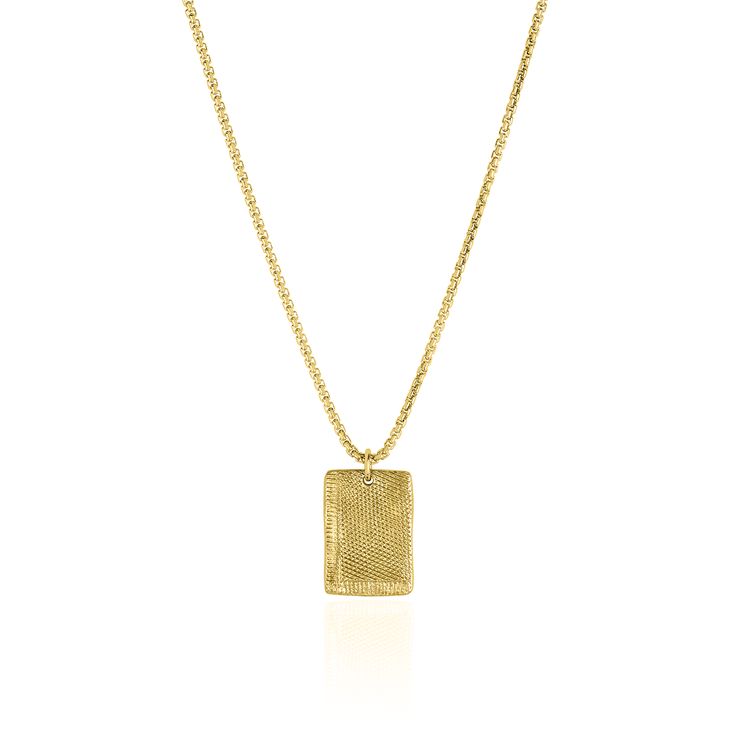 Textured Alchemy Plate Necklace 18" Yellow Gold  by Logan Hollowell Jewelry 14k Gold Charm Necklace With Box Chain, 14k Yellow Gold Charm Necklace With Box Chain, 14k Gold Square Pendant Charm Necklace, 14k Gold Medallion Necklace With Box Chain, Yellow Gold Jewelry With Box Chain And Rectangular Pendant, Gold Medallion Chain Necklace With Large Pendant, Yellow Gold-plated Charm Necklace With Box Chain, Yellow Gold Plated Charm Necklace With Box Chain, Engraved Yellow Gold Pendant Chain Necklace