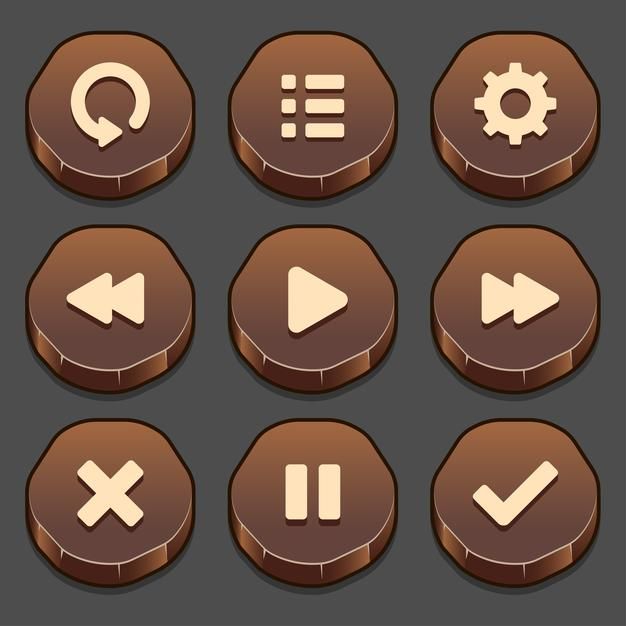 a set of brown buttons with different symbols