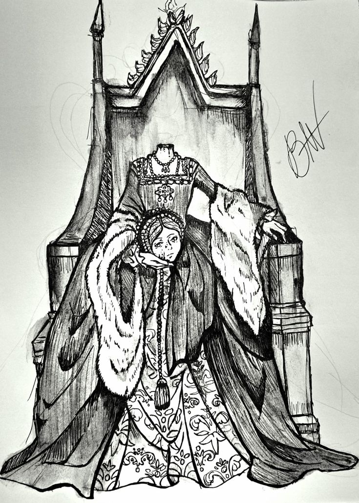 a black and white drawing of a woman sitting on a throne