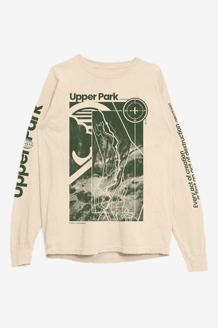 Pathfinder Long Sleeve Shirt - Upper Park Clothing - Chico Urban Graphic Print Tops For Outdoor, Urban Tops With Graphic Print For Outdoor, Urban Style Tops With Graphic Print For Outdoor Activities, Long Sleeve Graphic T-shirt For Hiking, Fall Adventure Top With Graphic Print, Graphic Print Long Sleeve T-shirt For Hiking, Long Sleeve Graphic Print T-shirt For Hiking, Graphic Print Top For Adventure In Fall, Fall Adventure Graphic Print Top