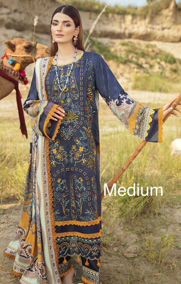 Stylish and Attractive ramsha collection. Beautiful detailed embroidery,  stitched just like model with embelishments.  Embroidered viscose linen front Printed viscose linen back Printed viscose linen sleeves Embroidered lace for daman Printed chiffon dupatta Dyed viscose linen trouser Pakistani Fabric, Pakistani Designer Suits, Linen Collection, Lawn Suits, Pakistani Designers, Beautiful Colours, Pakistani Outfits, Print Chiffon, Pakistani Fashion