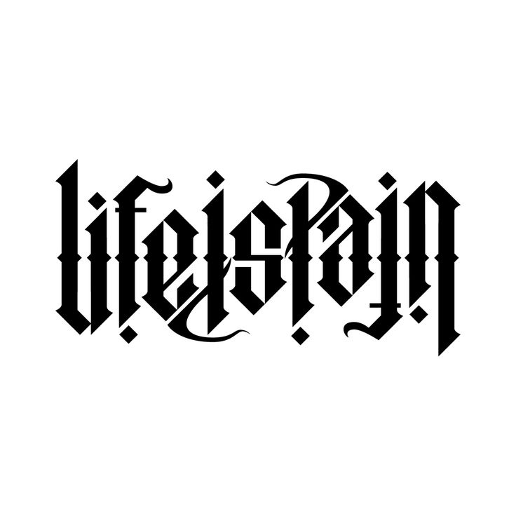 the word, written in black ink on a white background with an ornate font pattern