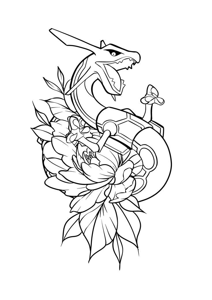 a dragon with flowers on it's back and the letter g in the middle