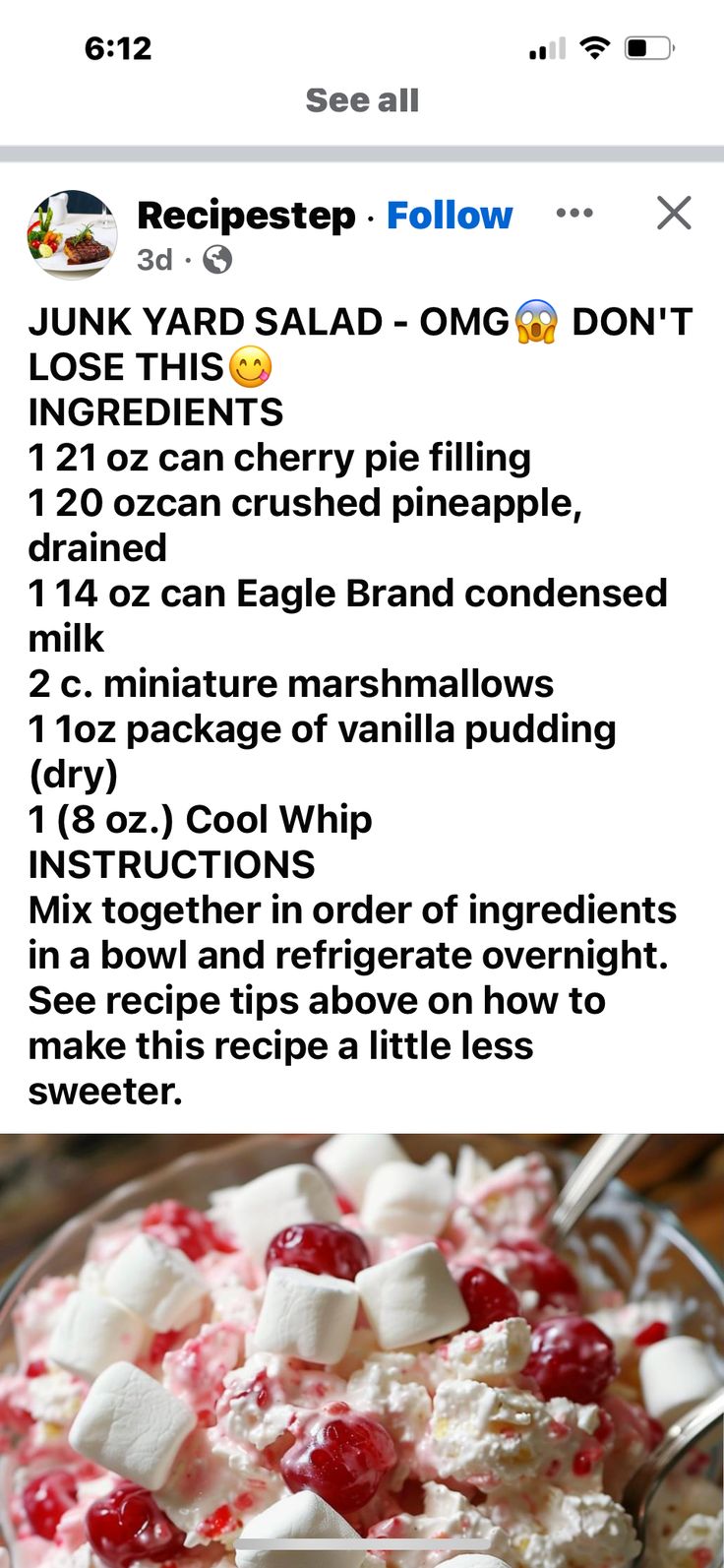 the recipe for this dessert is shown in an instagramtion on facebook, and it's full of cranberry toppings