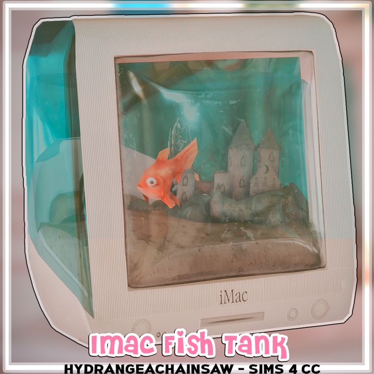 there is a small fish in the water on top of a tv screen that says mac fish tank