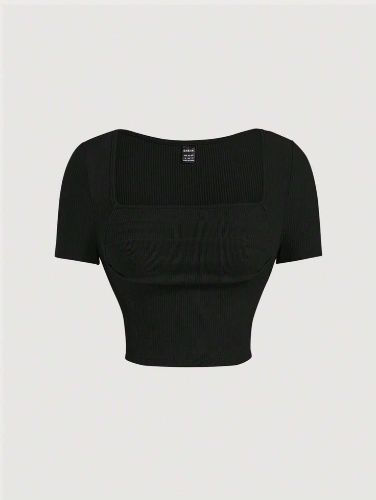 SHEIN MOD Square Neck Ruched Detail Crop Tee | SHEIN USA Crop Shirt Outfits, Shein Tops Shirts, Shein Shirts, Euphoria Clothing, China Clothes, Black Shirts, Trendy Fashion Outfits, Crop Top Outfits