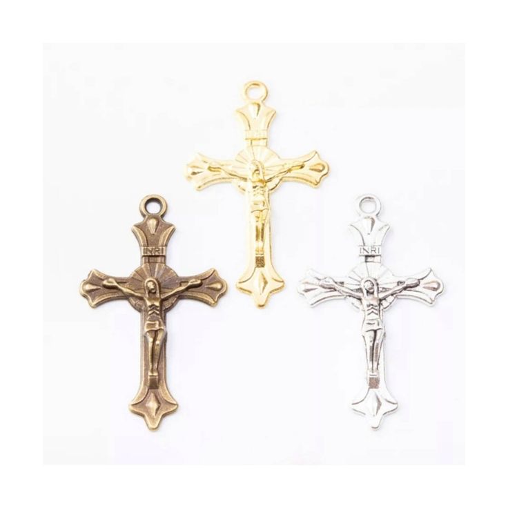 "Crucifix Pendants Single Sided Design Lead and Nickel Free Metal Alloy Individual lighting and monitor variations can affect tone perception - may be slightly different in hand than on screen 37x22mm 37mm is about 1.5\" Order processing time is about 3 business days before shipping. Processing time depends on the number and size of orders in queue. Orders are shipped first in first out. Rush upgrade is available at checkout. Thank you for visiting our shop!" Jewelry Making Charms, Diy Pendant, Cross Charms, Metal Pendant, Metal Charm, Nature Jewelry, Zinc Alloy, Silver Charms, Antique Bronze