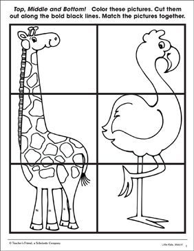 a giraffe and an ostrich are in four squares with the words top middle and bottom