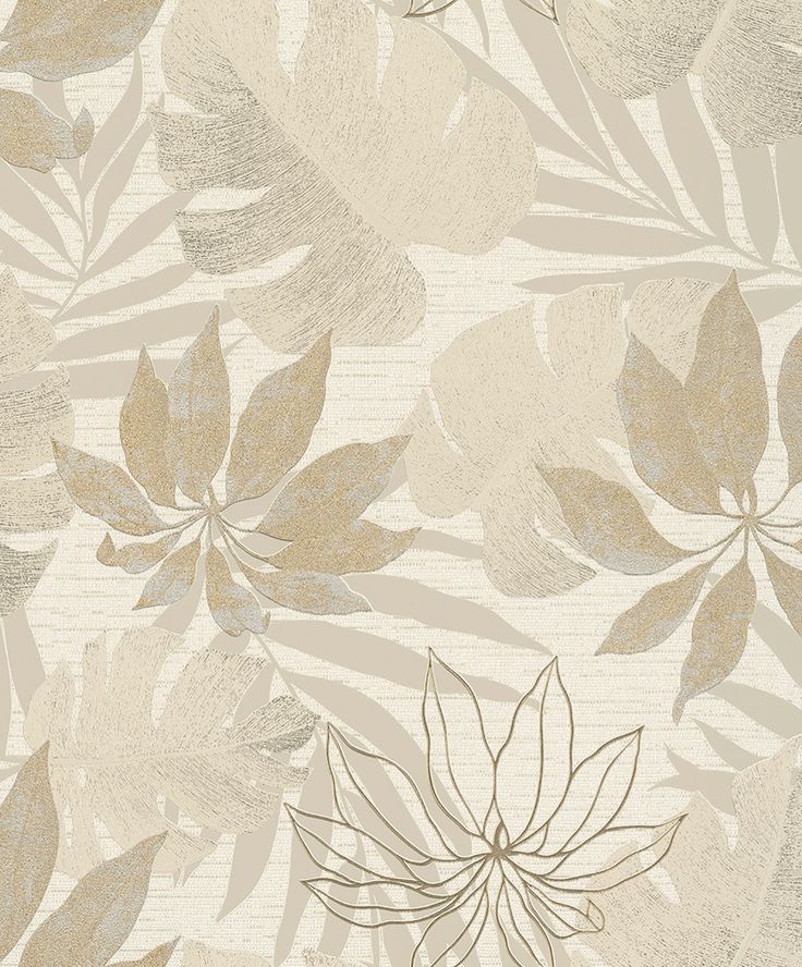 a white and beige wallpaper with leaves on the back ground, in an elegant pattern