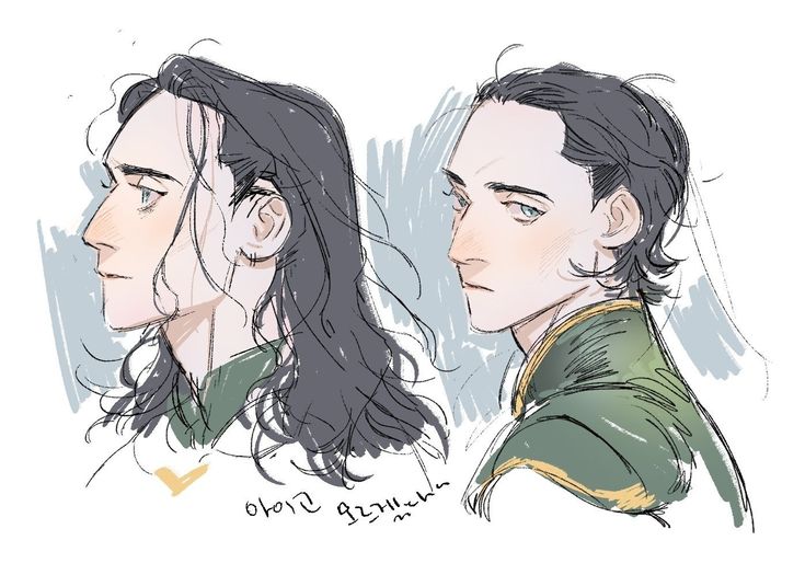 two drawings of the same person with long hair