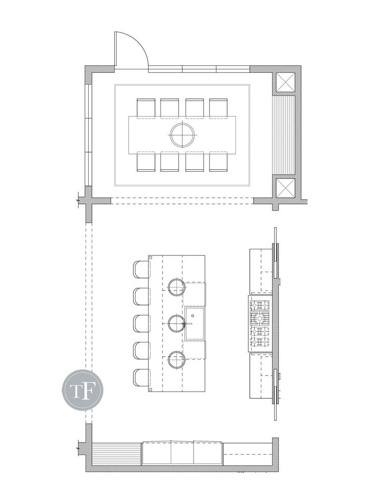 the floor plan for a kitchen and living room in an apartment with two separate areas