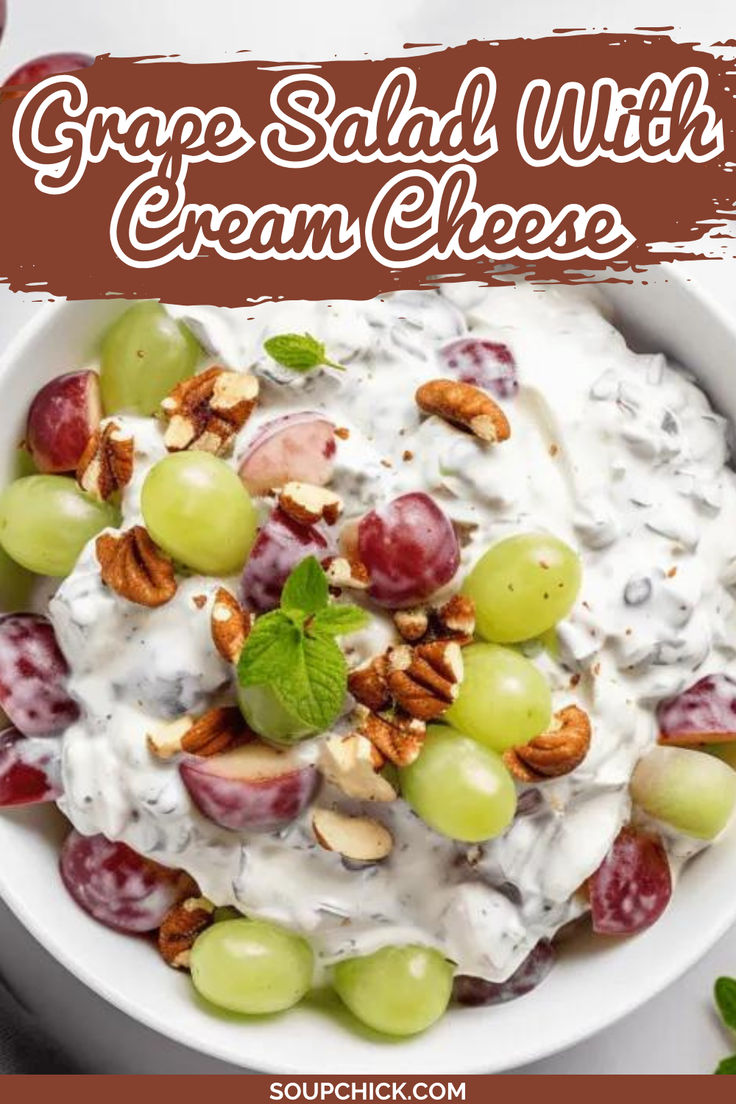 Grape Salad With Cream Cheese Grapes With Cream Cheese, Grape Salad With Cream Cheese, Grapes Salad, Creamy Grape Salad, Recipes With Cool Whip, Grape Salad Recipe, Cream Cheese Recipe, Recipe With Cream Cheese, Sweet Dressing