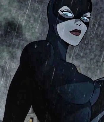 the animated batgirl is standing in the rain