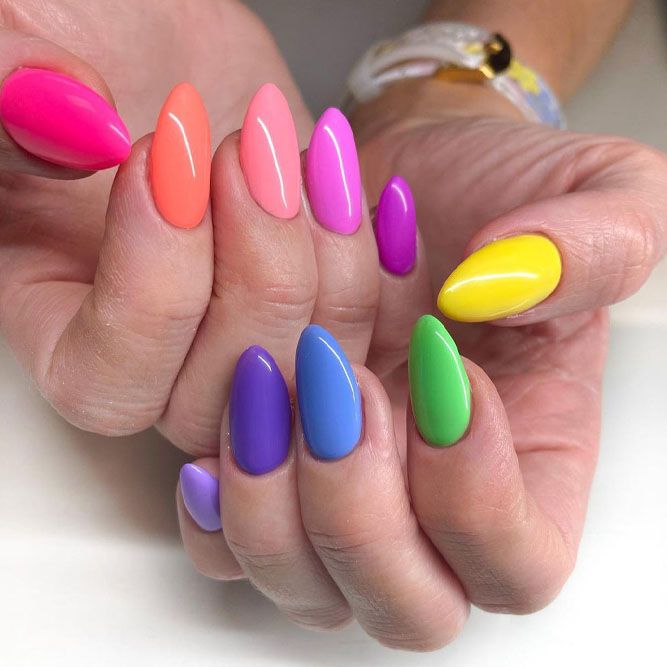 25 Best Spring Break Nails Designs - Nail Designs Journal Matte Rainbow Nails, Rainbow Nails Design, Multicolored Nails, Spring Break Nails, Summer Gel Nails, Broken Nails, Colorful Nails, Spring Nail Art, Get Nails