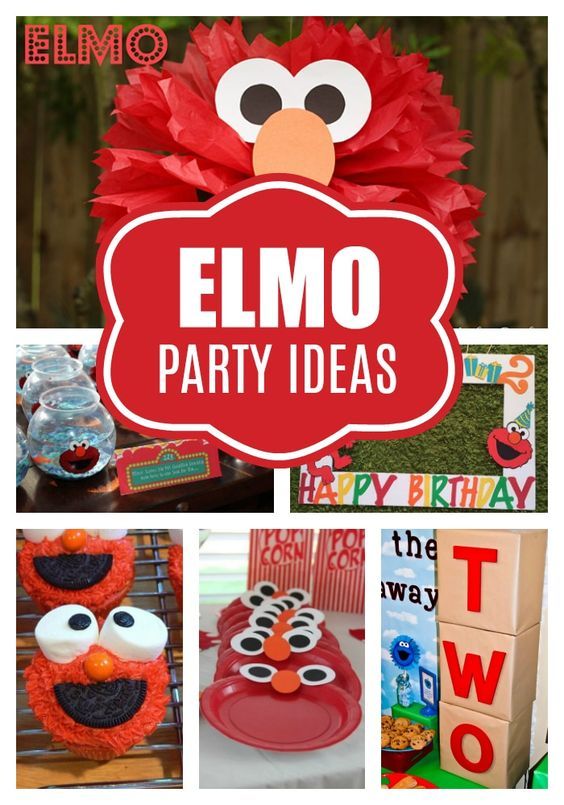 an elmo party with red and orange decorations