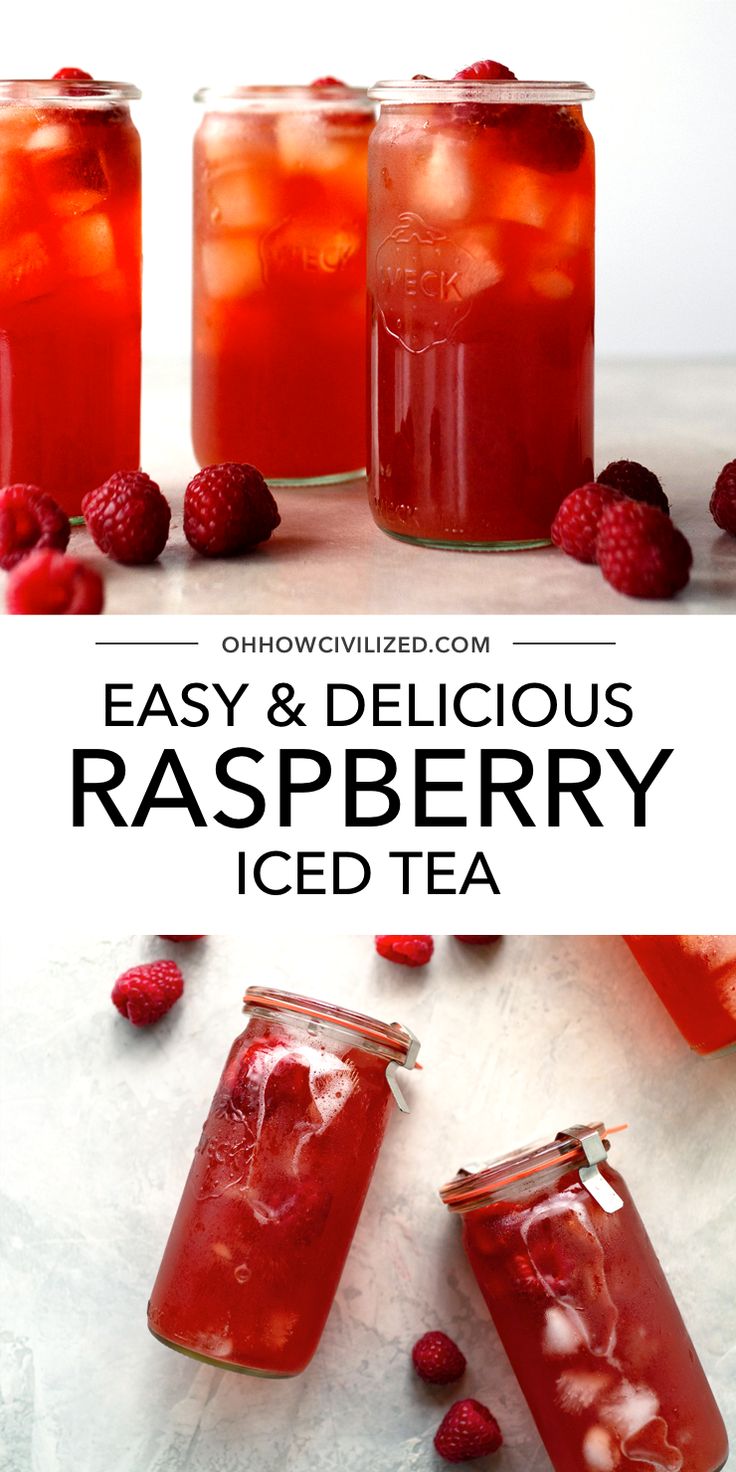 raspberry iced tea in mason jars