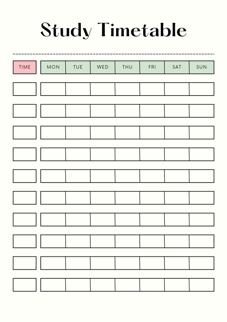 a printable study timetable for students to practice their writing skills and reading alouds