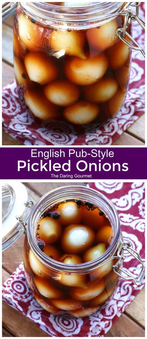 an image of pickled onions in a jar with the words english pub style pickled onions