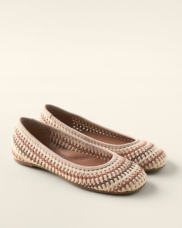 Flat-out perfection. An easy ballet silhouette takes a dynamic turn with woven macramé detailing and delivers comfort with a soft leather lining and a padded footbed.  By Gentle Souls. Round toe. leather-wrapped padded footbed. Leather sole. Chic Woven Leather Ballet Flats With Round Toe, Chic Woven Leather Flats With Round Toe, Beige Woven Leather Flats, Chic Leather Flats With Intrecciato Weave, Chic Braided Leather Flats, Summer Ballet Flats With Woven Leather And Round Toe, Summer Woven Leather Ballet Flats With Round Toe, Chic Leather Ballet Flats With Woven Sole, Spring Slip-on Woven Leather Flats