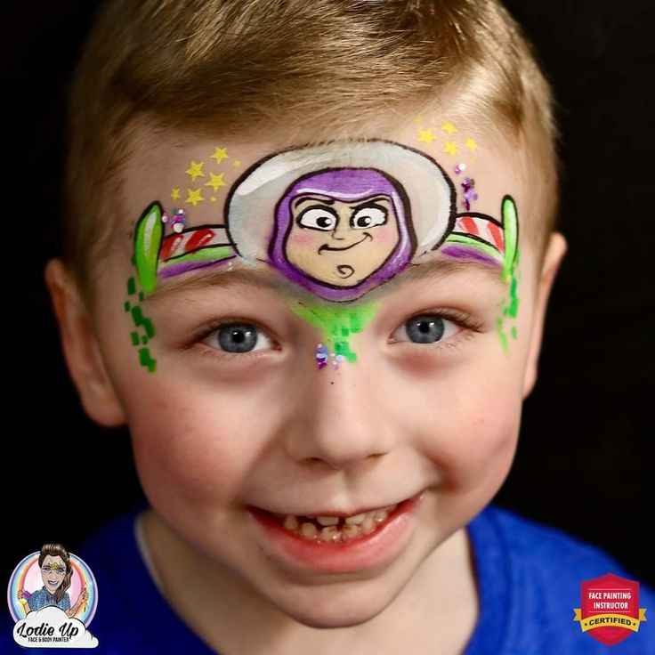 Buzz Light Year Face Paint, Buzz Lightyear Face Paint, Toy Story Face Painting, Toy Story Face Paint, Character Face Paint, Face Painting Themes, Disfraz Toy Story, Easy Face Painting Designs, Buzz Lightyear Party