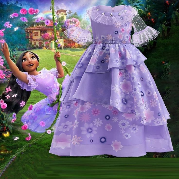 100cm (2-3) 110cm (3-4) 120cm (4-5) 130cm (5-6) 140cm (6-7) 150cm (7-8) All Measurements Are In Centimeters Encanto Movie, Kids Birthday Dresses, Disney Encanto, Princess Cosplay, Princess Kids, Princess Dress Up, Kids Party Dresses, Princess Costume, Girl Princess Dress