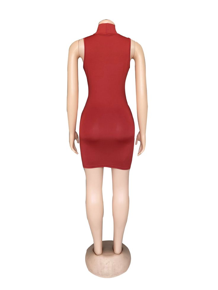 High Neck Sleeveless Sexy Hollow Out Hip Nightclub Dress Fitted Sleeveless Dress For Club, Sleeveless Stretch Mini Dress For Club, Stretch Sleeveless Mini Dress For Club, Stretch Mini Sleeveless Dress For Club, Red Sleeveless Tank Top For Club, Turtleneck Dress Sleeveless, Nightclub Dress, Burgundy Fashion, Dress Item