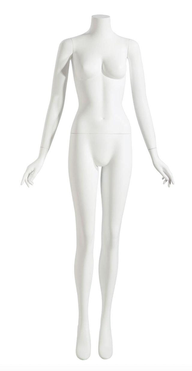 a white female mannequin with no shirt on