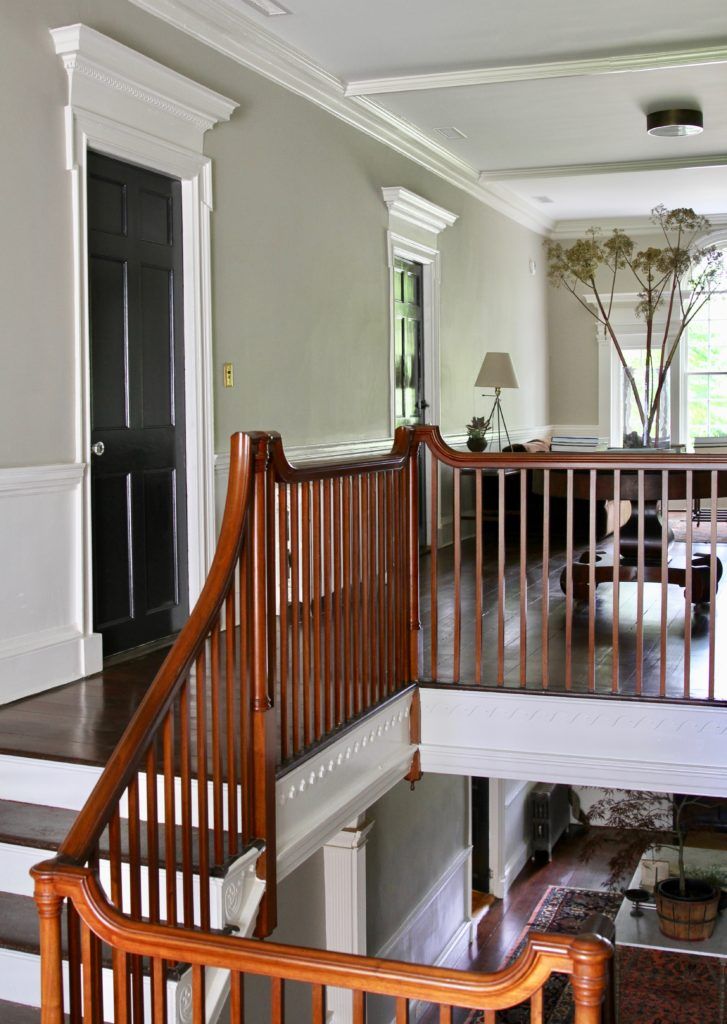 a staircase leading up to a living room