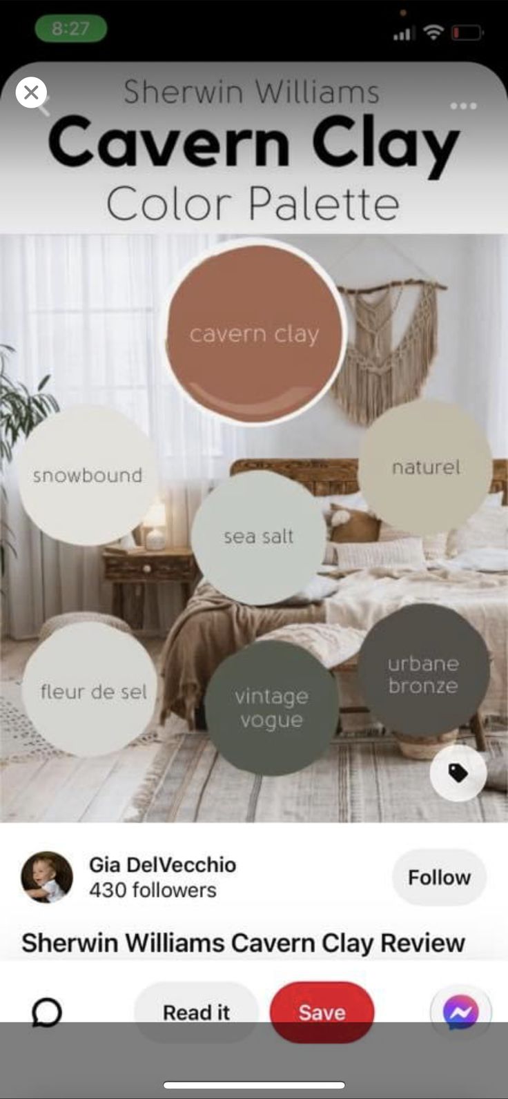 an iphone screen showing the color palettes for different rooms