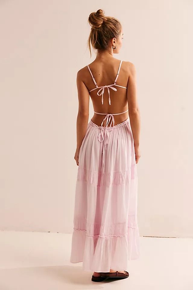 Taking Sides Maxi | Free People Bohemian Tiered Maxi Dress With Tie Back, Bohemian Maxi Dress With Smocked Back And Tiered Skirt, Backless Ruffled Maxi Dress For Beach, Tiered Maxi Dress With Tie Back For Brunch, Vacation Backless Maxi Dress With Ruffles, Feminine Tiered Maxi Dress For Beach, Feminine Tiered Skirt Maxi Dress For Beach, Feminine Maxi Dress With Ruffled Straps For Beach, Feminine Tiered Maxi Dress With Smocked Back