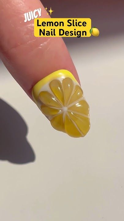 Nails Lemon Design, Fruits Nail Art, Lemon Nails Designs, Nails Lemon, Shorts Nails, Fruit Nail Designs, Fruit Nails, Lemon Nails, Lemon Slice