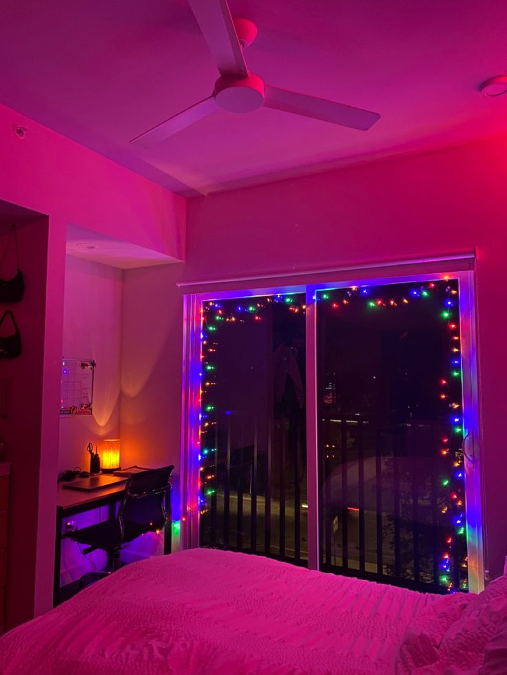 christmas lights Colorful Christmas Lights In The Bedroom, Christmas Lights Bedroom Ideas, Christmas Bedroom Lights, Interior Christmas Light Ideas, Christmas Light Room Decor, Christmas Aesthetic Apartment, Christmas Lights Room Decor, Christmas Lights Inside Window, Christmas Lights Room