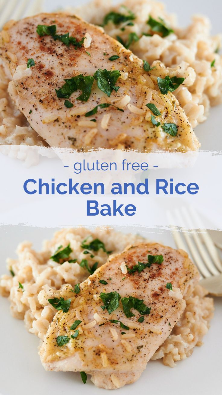 chicken and rice bake on a white plate