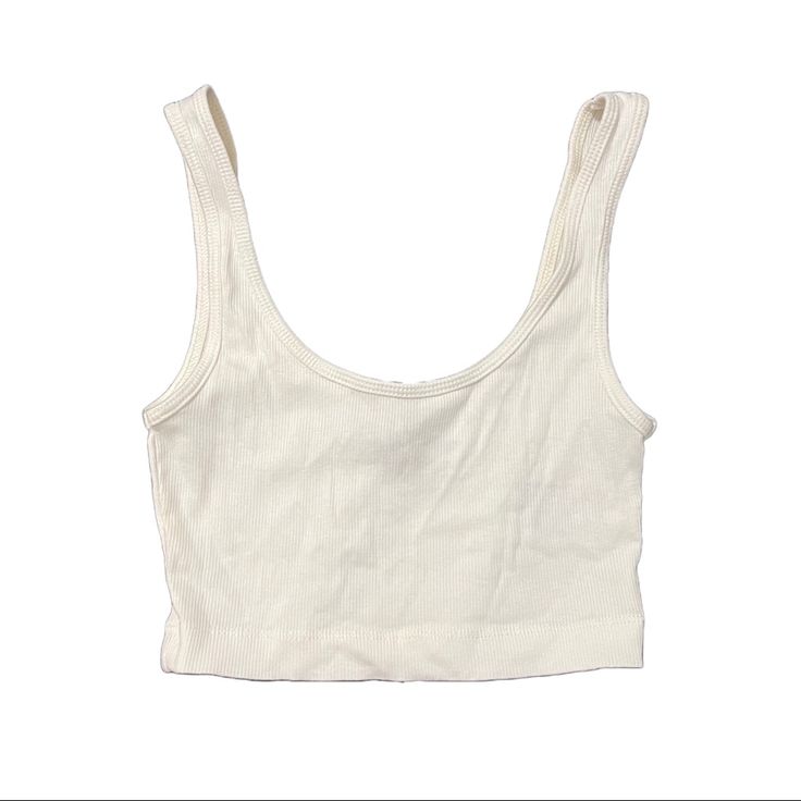 Condition: Never Worn *Branded For Exposure White Seamless Everyday Tank Top, White Seamless Tank Top For Everyday, White Cotton Crop Top For Everyday, White Scoop Neck Basic Tank Top, Basic White Cropped Tank Top, Basic White Cotton Crop Top, White Seamless Tank Crop Top, Trendy White Seamless Crop Top, Trendy White Scoop Neck Crop Top