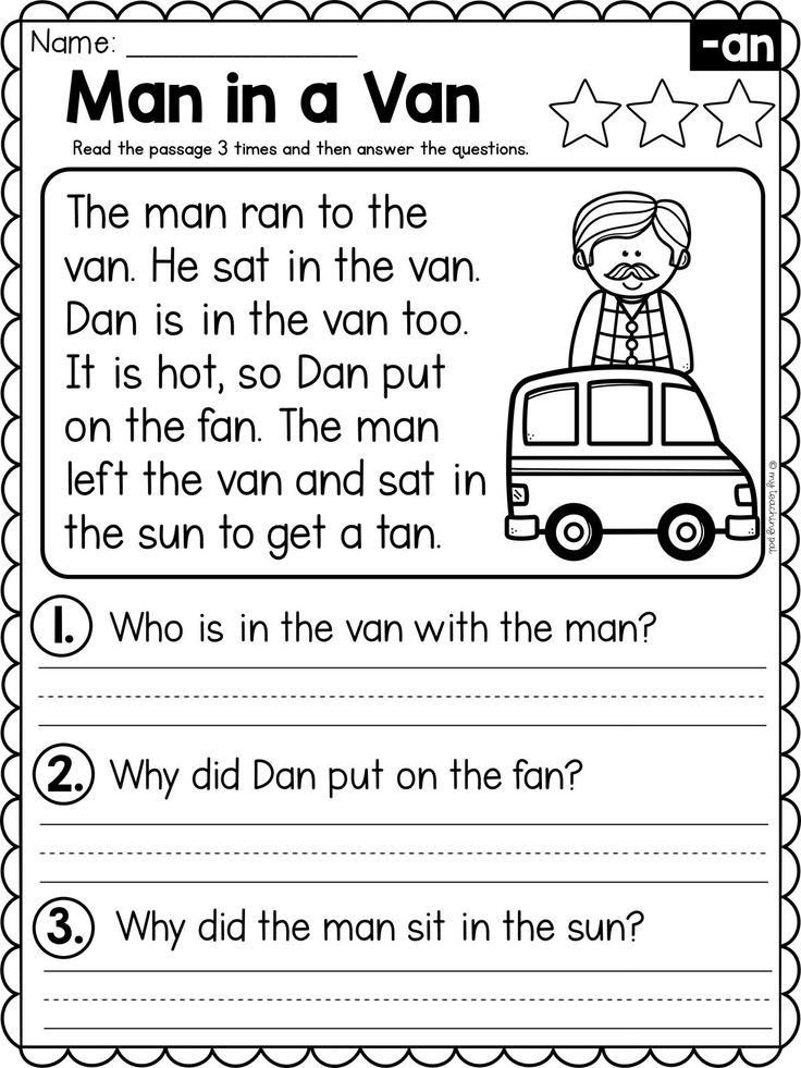 worksheet for reading the man in a van with pictures and words on it