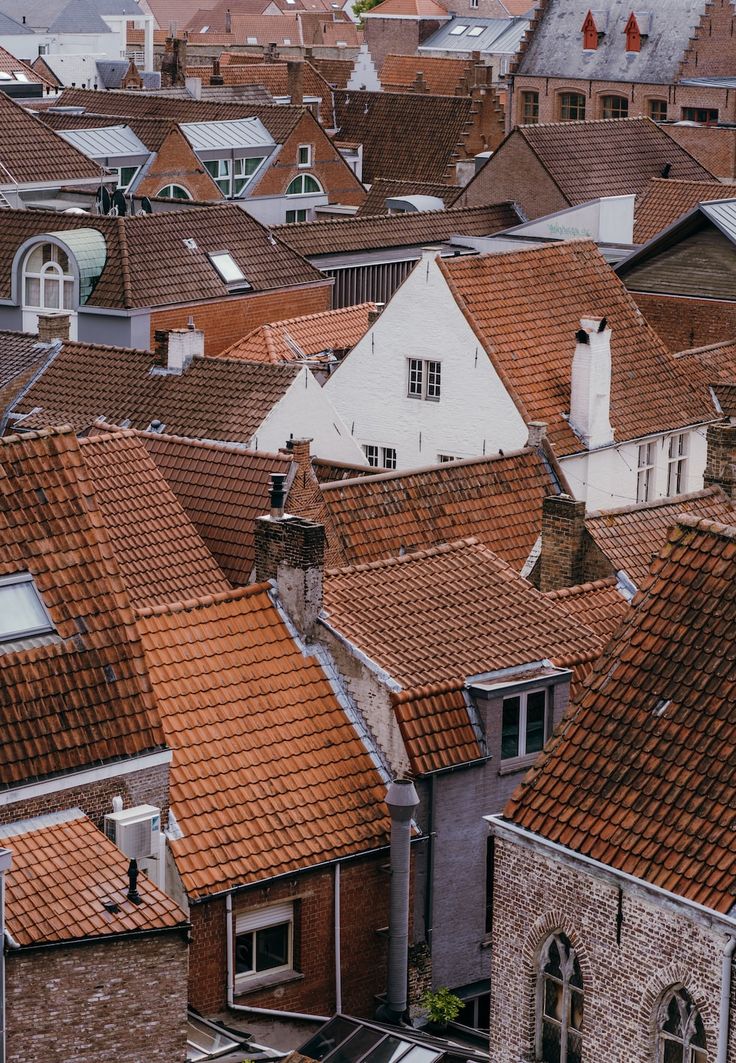 an aerial view of rooftops with red tiled roofs