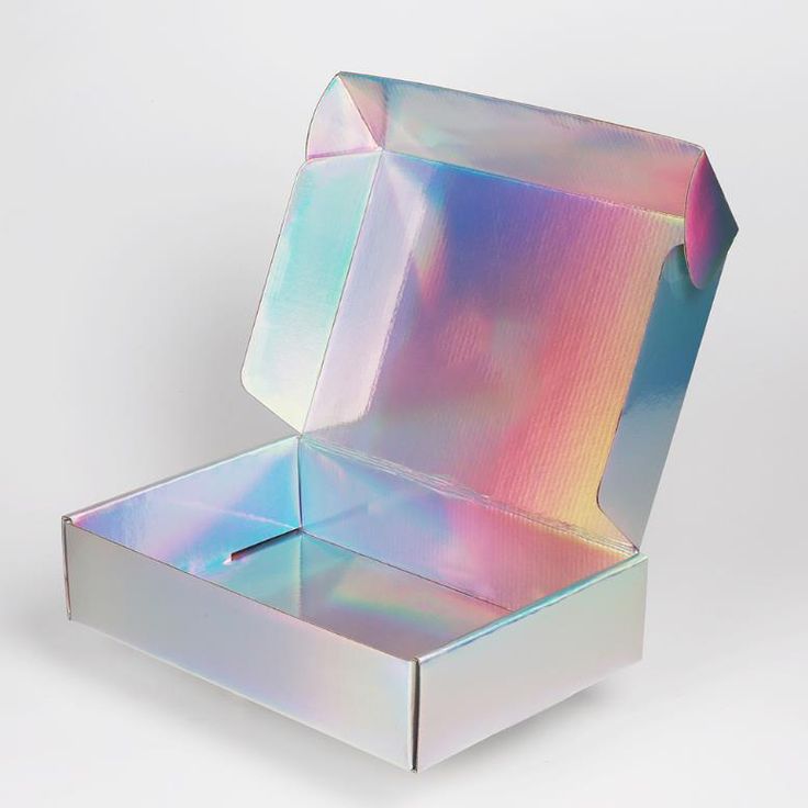 an open box with holographic foil on it