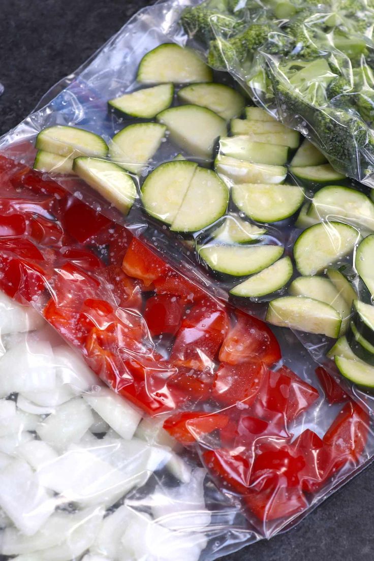 the vegetables are wrapped in plastic and ready to be cooked