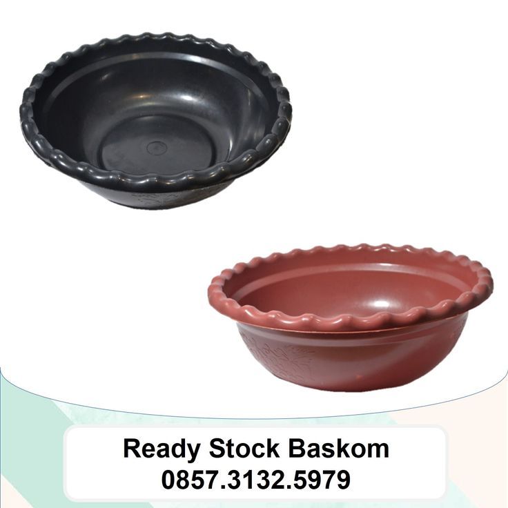 two bowls are shown with the words ready stock baskon in front of one bowl