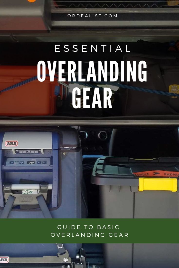 an overhead view of the inside of a garage with text that reads essential overlanding gear guide to basic overhanding gear