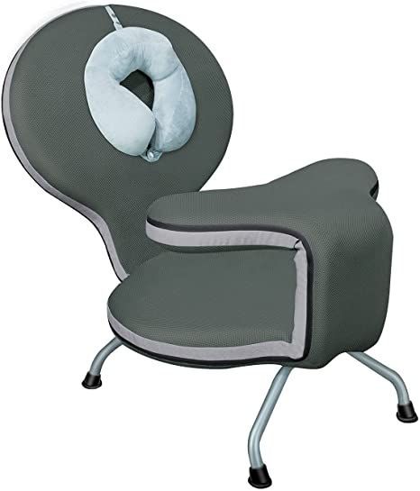 an office chair with a pillow on it's back and wheels attached to the seat