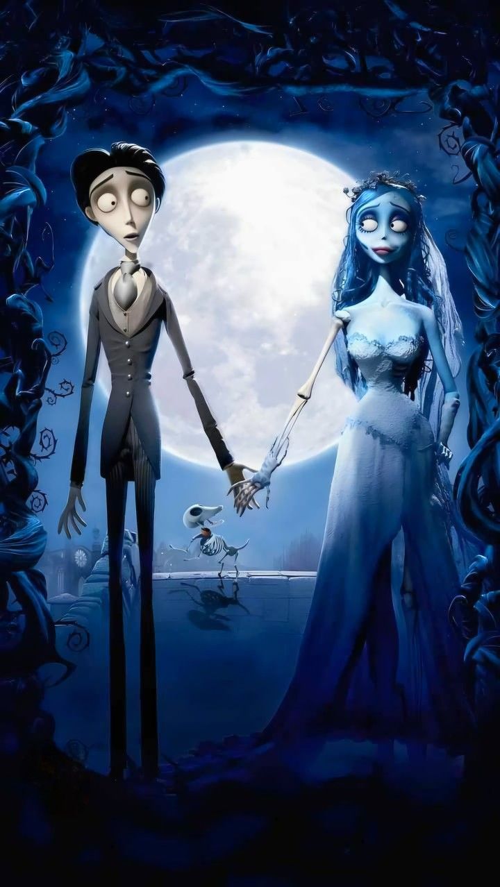 the corpse bride and groom are holding hands