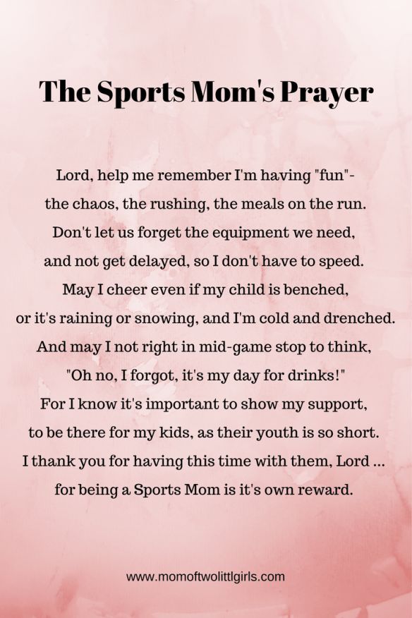 the sport's mom's prayer is shown in pink and white with black lettering